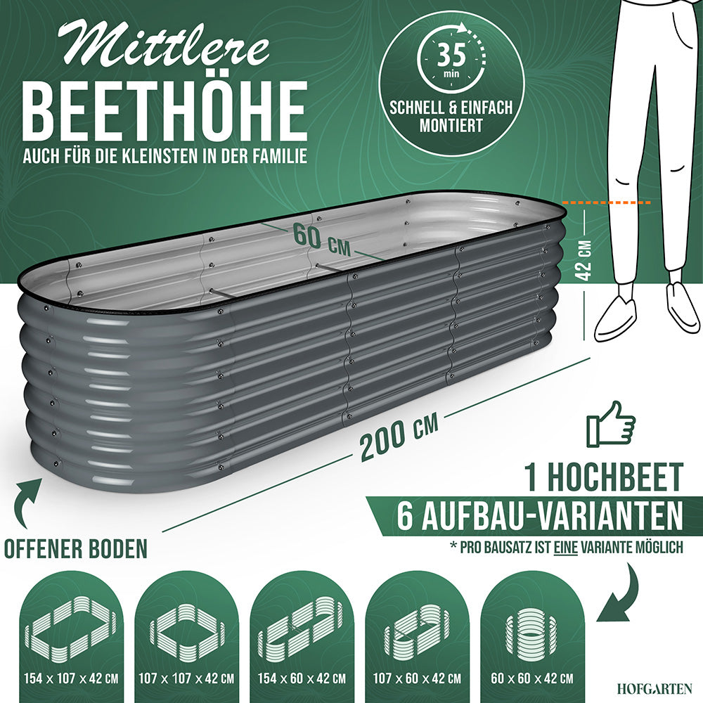 HOFGARTEN 6-in-1 Metall-Hochbeet 'QuickGrow' (42 cm Beethöhe)