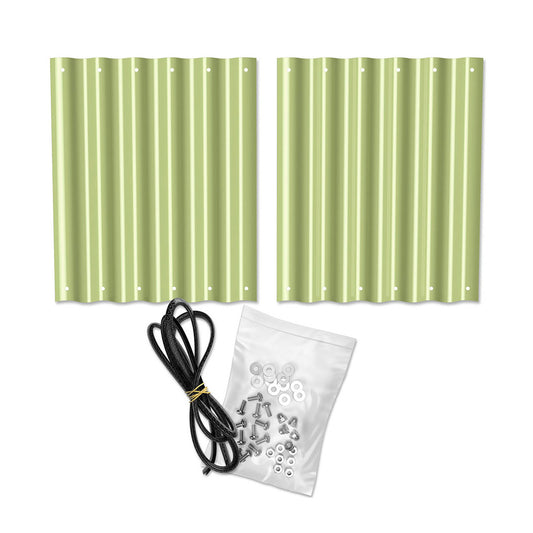 Produktbild: Erweiterungs-Kit in Farbe Salbei mit 2 Seitenplatten, Randabdeckung und Montagematerial. 