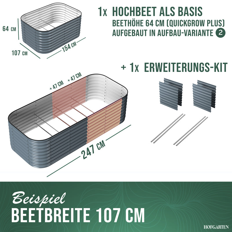 HOFGARTEN Hochbeet Erweiterungs-Kit | Passend für 42 cm oder 64 cm Beethöhe (Bitte wählen)