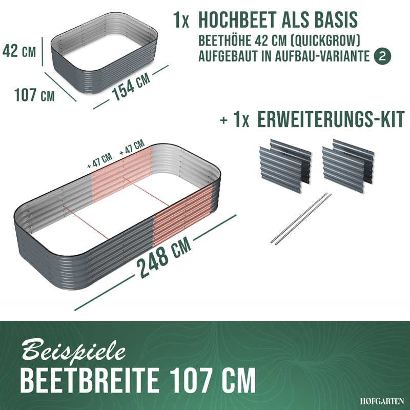 HOFGARTEN Hochbeet Erweiterungs-Kit | Passend für 42 cm oder 64 cm Beethöhe (Bitte wählen)