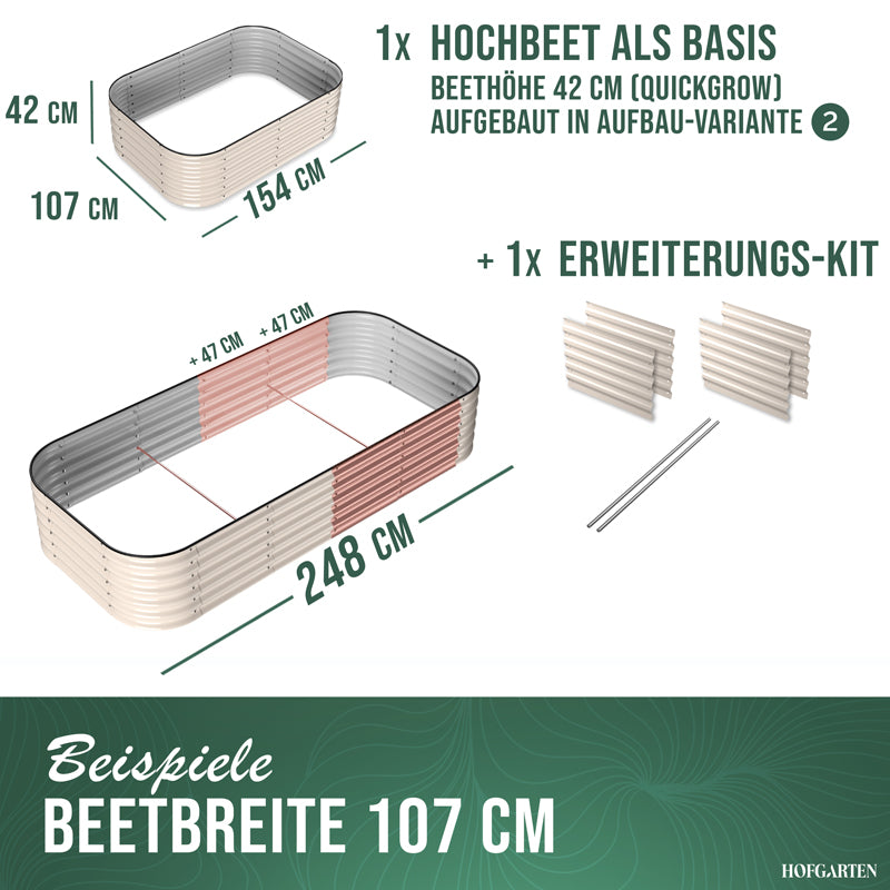 HOFGARTEN Hochbeet Erweiterungs-Kit | Passend für 42 cm oder 64 cm Beethöhe (Bitte wählen)
