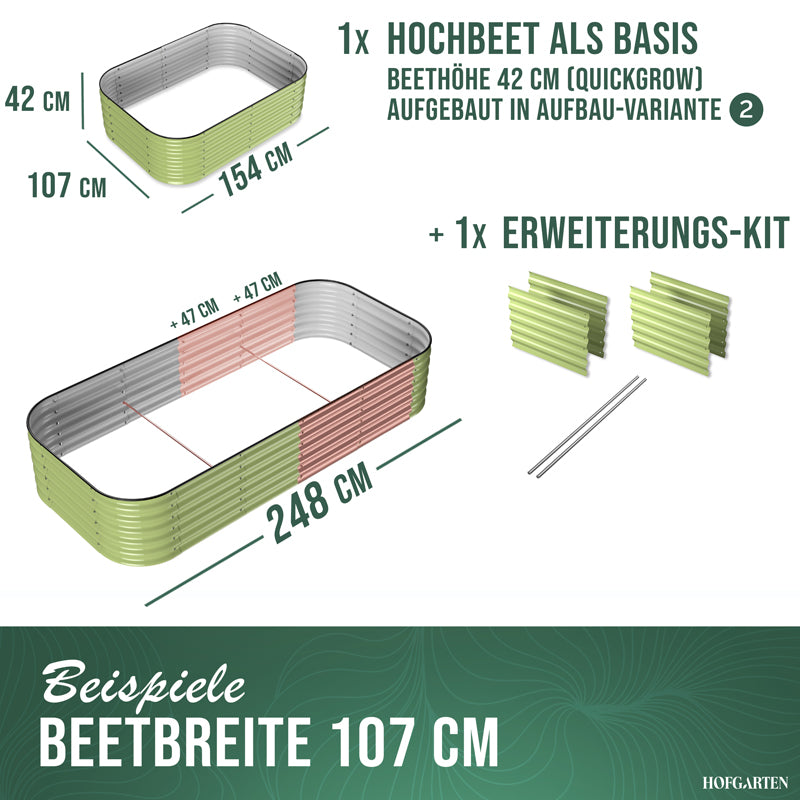 HOFGARTEN Hochbeet Erweiterungs-Kit | Passend für 42 cm oder 64 cm Beethöhe (Bitte wählen)
