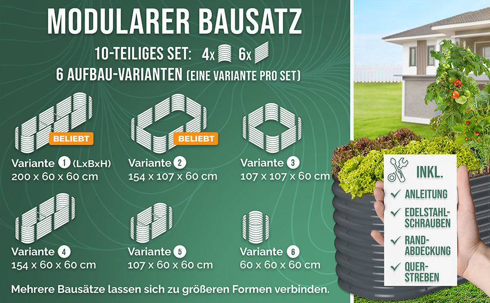 HOFGARTEN 6-in-1 Metall-Hochbeet 'QuickGrow PLUS' (60 cm Beethöhe)