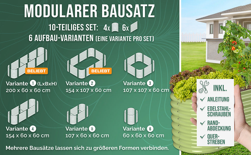 HOFGARTEN 6-in-1 Metall-Hochbeet 'QuickGrow PLUS' (60 cm Beethöhe)